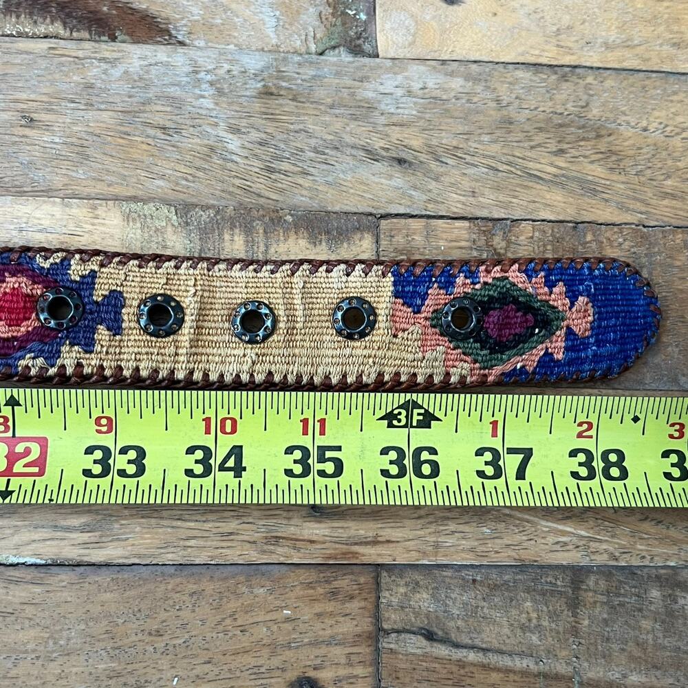 The Leather Belt 34 Handcrafted Multicolor Southwestern Woven Vintage - Picture 13 of 13